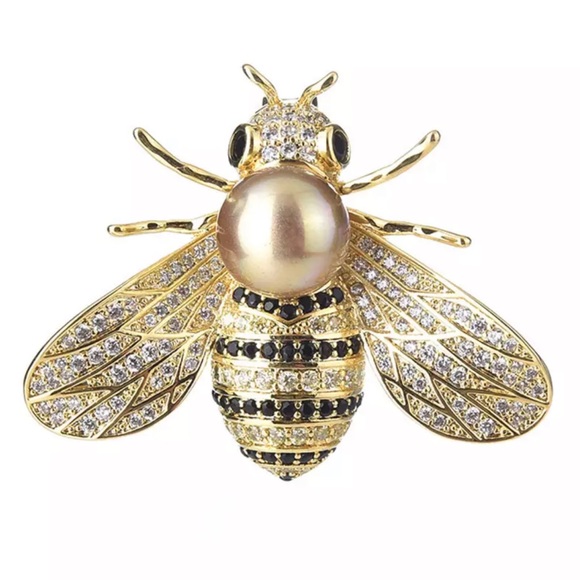 Jewelry - Golden Crystal Bumblebee Pearl Brooch Lapel Pin